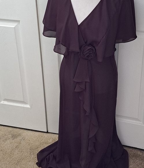Vintage Eggplant Maxi Dress With Flutter Sleeves   Size 14 - Picture 3 of 14